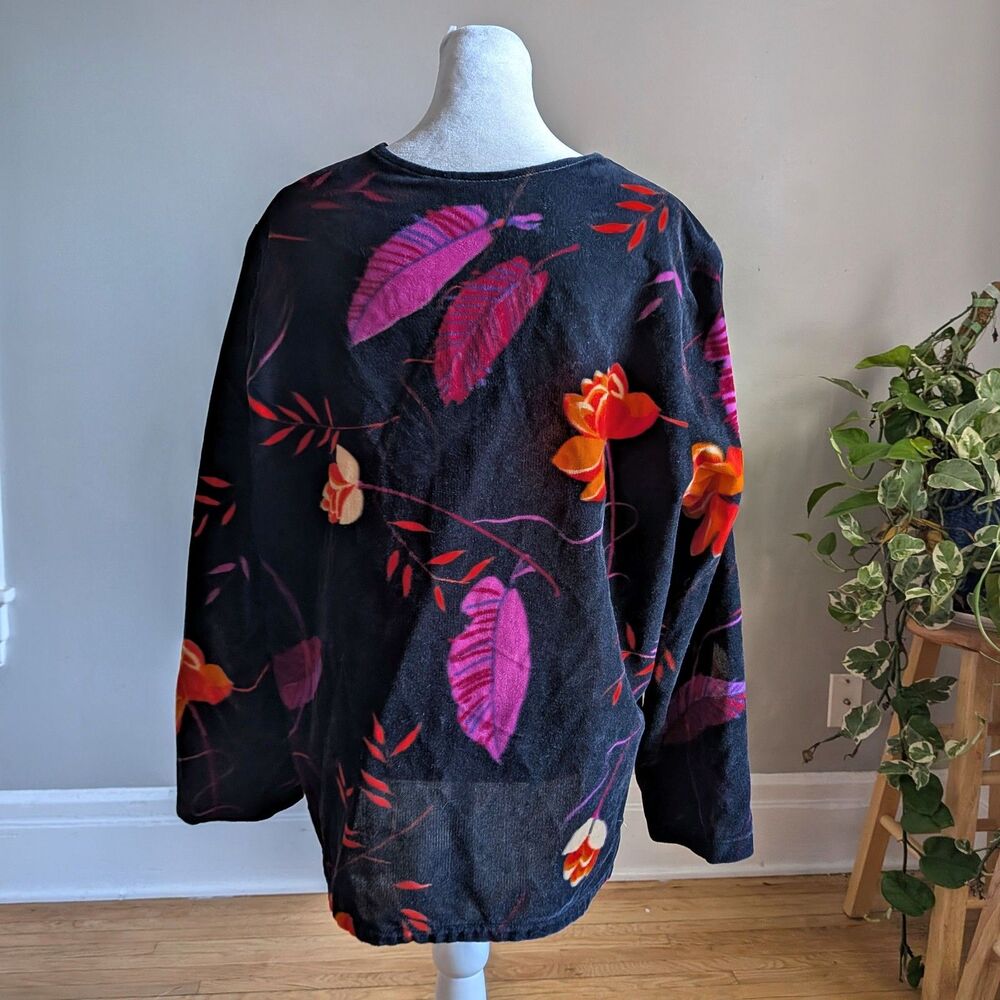 Vintage Ample Togs Floral Velour Top V-Neck Cozy Bright Winter Size XL - Picture 3 of 8
